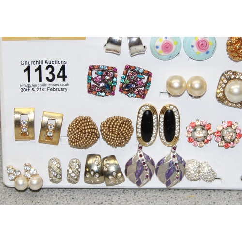 1134 - Display of approx 44 pairs of vintage and later clip on earrings