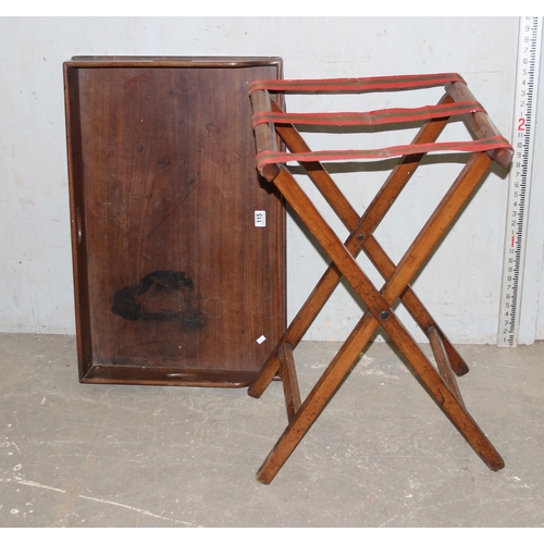 115 - Antique mahogany butler's tray on stand, approx 80cm wide