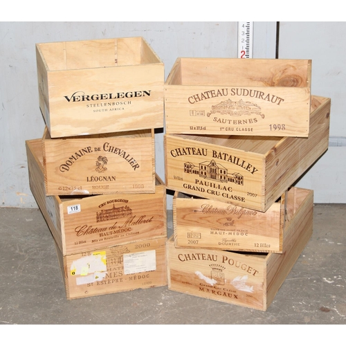 118 - 8 assorted wooden wine boxes