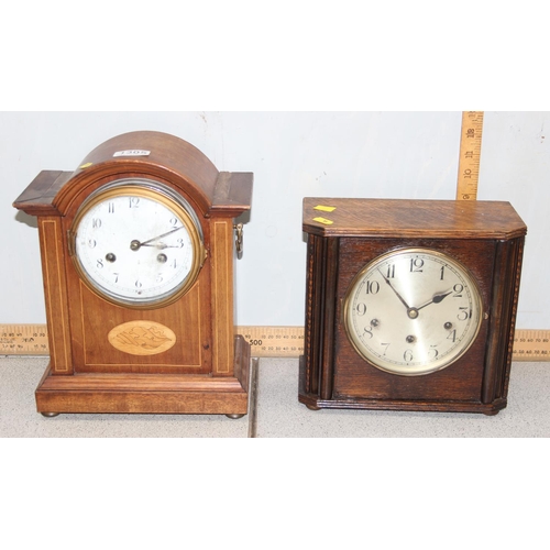 1305 - Edwardian Sheraton inlay mantle clock & a vintage oak cased mantle clock