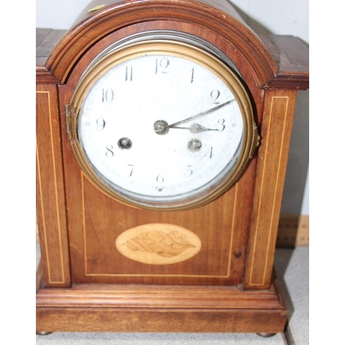 1305 - Edwardian Sheraton inlay mantle clock & a vintage oak cased mantle clock