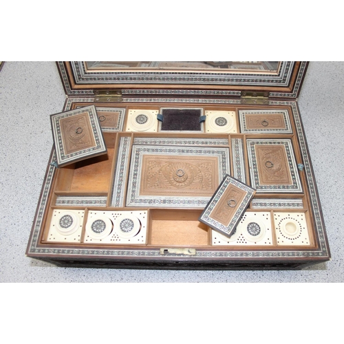 294 - A 19th century Anglo-Indian Vizagapatam work box with sadeli inlay and carved details, approx 32cm w... 