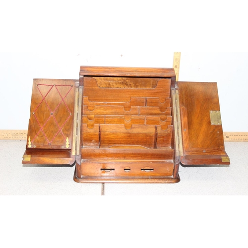 295 - Vintage bur walnut veneer stationary box with internal waterfall letter rack