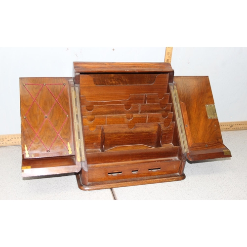 295 - Vintage bur walnut veneer stationary box with internal waterfall letter rack