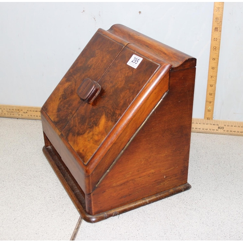 295 - Vintage bur walnut veneer stationary box with internal waterfall letter rack