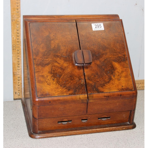 295 - Vintage bur walnut veneer stationary box with internal waterfall letter rack