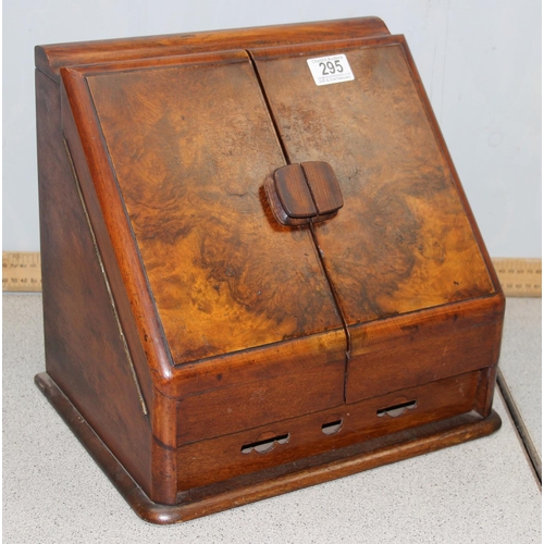 295 - Vintage bur walnut veneer stationary box with internal waterfall letter rack