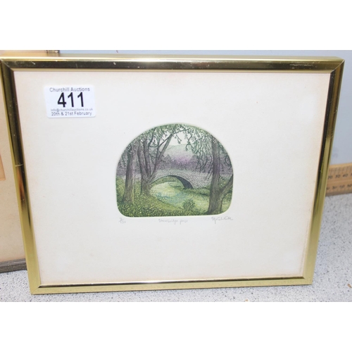 411 - Pair of Stephen Whittle pencil drawings and a signed print by P B Musson