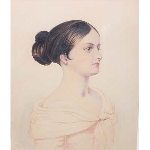 413 - High quality antique English watercolour of a young lady, signed S.A Elwes 1844 to the back of the p... 