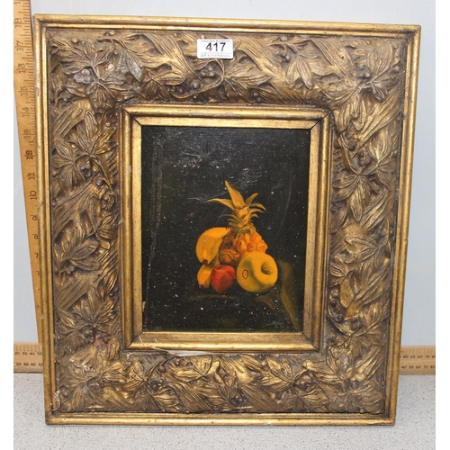 417 - Antique style still life oil on board of fruit in gilt frame