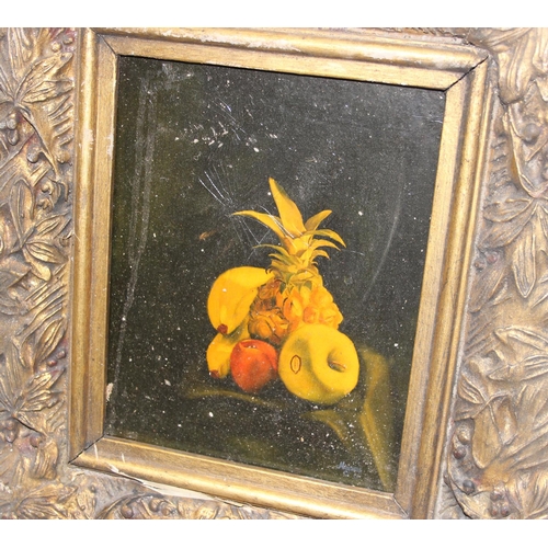 417 - Antique style still life oil on board of fruit in gilt frame