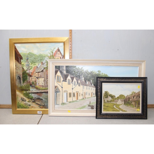 419 - 3 original paintings, 2 of Sandford on Thames Oxford one signed by Robin Davidson