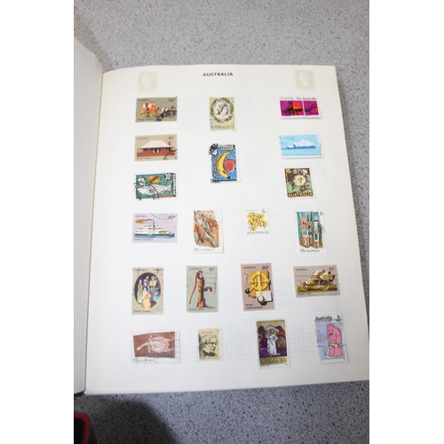 502 - 4 Stamp albums with contents, 1 empty stock books & two stamp refence books.