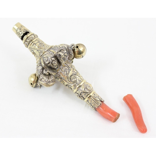 1001 - A Georgian silver gilt baby rattle with whistle, marked for London 1823 by John Reily, approx 81.02g... 