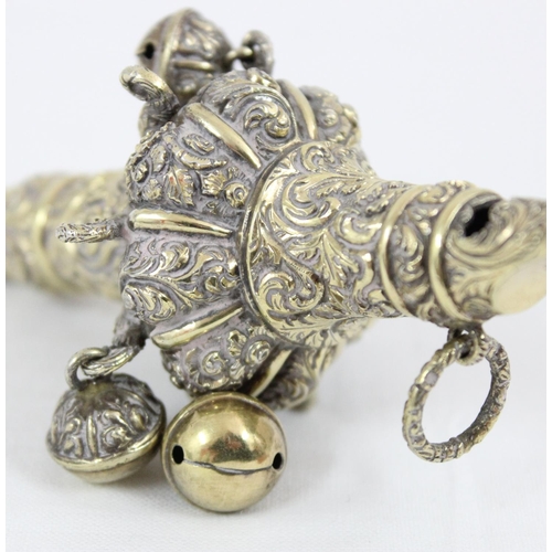 1001 - A Georgian silver gilt baby rattle with whistle, marked for London 1823 by John Reily, approx 81.02g... 