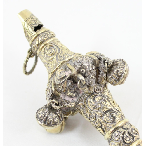 1001 - A Georgian silver gilt baby rattle with whistle, marked for London 1823 by John Reily, approx 81.02g... 