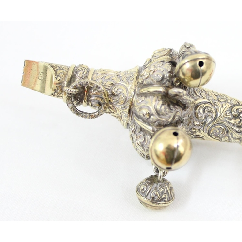 1001 - A Georgian silver gilt baby rattle with whistle, marked for London 1823 by John Reily, approx 81.02g... 