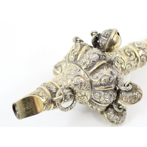 1001 - A Georgian silver gilt baby rattle with whistle, marked for London 1823 by John Reily, approx 81.02g... 