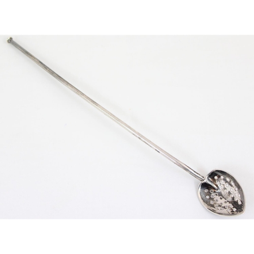 1010 - A 18th century style long silver mote spoon, Sheffield 1910 by C W Fletcher & Son Ltd (Charles Willi... 