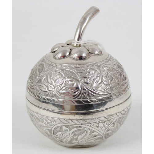 1049 - A silver box formed as a pomegranate, Arabic marks to base and XRF tested as high purity silver (>98... 