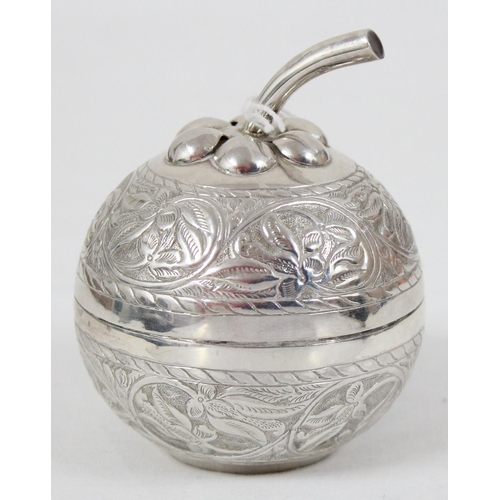 1049 - A silver box formed as a pomegranate, Arabic marks to base and XRF tested as high purity silver (>98... 