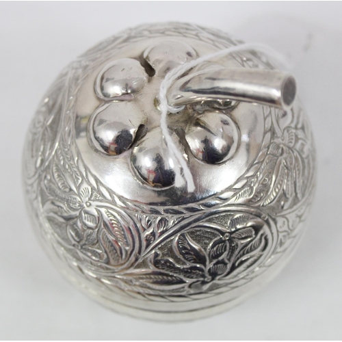 1049 - A silver box formed as a pomegranate, Arabic marks to base and XRF tested as high purity silver (>98... 