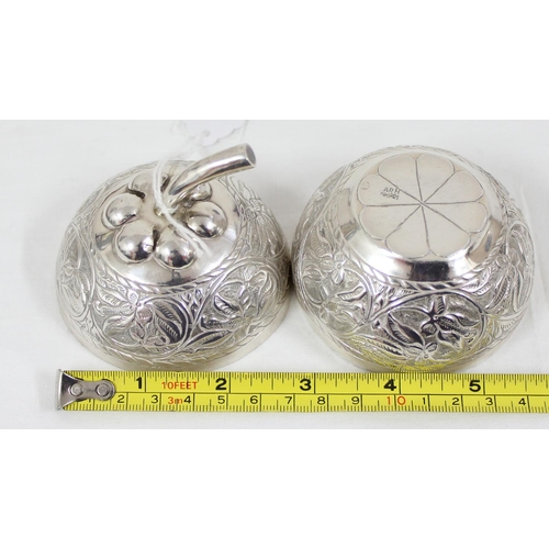 1049 - A silver box formed as a pomegranate, Arabic marks to base and XRF tested as high purity silver (>98... 