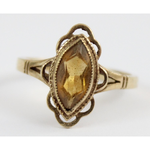 1103 - 9ct gold and citrine set ring, London 1967, approx size N, approx 2.65g gross