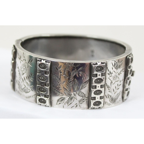 1108 - Silver cuff bangle, Birmingham 1884 by Haseler Brothers, approx 25mm wide, approx 32.85g gross