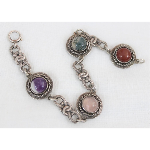 1112 - A Scottish silver and cabochon stone bracelet, marked for Edinburgh 1965 by H. Wright & Sons