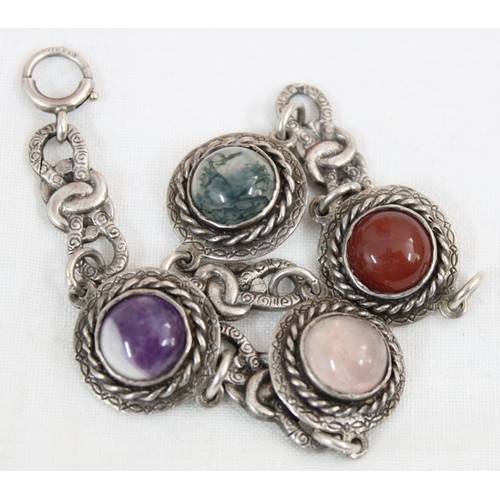 1112 - A Scottish silver and cabochon stone bracelet, marked for Edinburgh 1965 by H. Wright & Sons