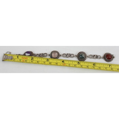 1112 - A Scottish silver and cabochon stone bracelet, marked for Edinburgh 1965 by H. Wright & Sons