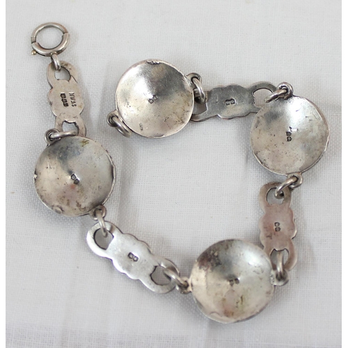 1112 - A Scottish silver and cabochon stone bracelet, marked for Edinburgh 1965 by H. Wright & Sons