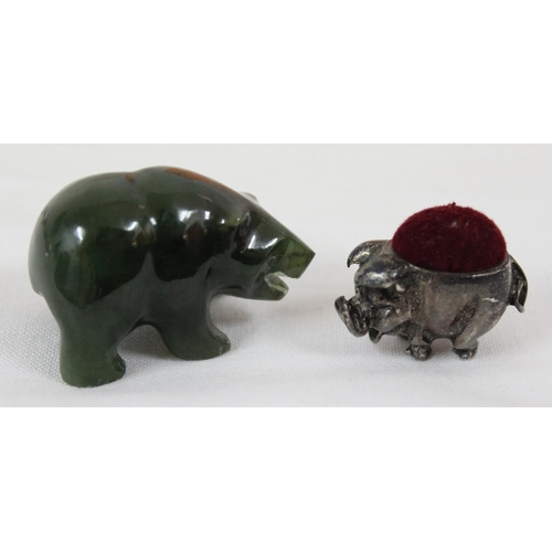 1136 - A small silver filigree model of a chair, a 925 silver pin cushion formed as a pig, 2 Italian micro ... 