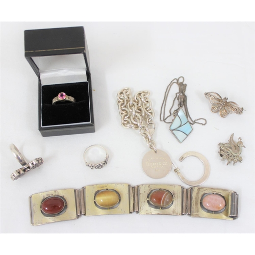 1139 - Qty of assorted silver jewellery to inc a retro silver ring in box, a silver and agate stone set bra... 