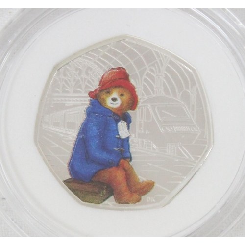 1201 - 2018 Royal Mint, 2 Paddington Bear silver proof 50p coins in limited edition displays with boxes and... 