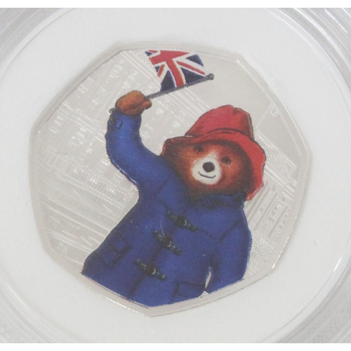 1201 - 2018 Royal Mint, 2 Paddington Bear silver proof 50p coins in limited edition displays with boxes and... 