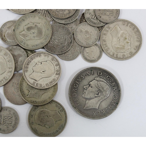 1213 - Qty of assorted British silver coins, all 1920-1946 to inc a 1937 crown, approx 244.57g gross