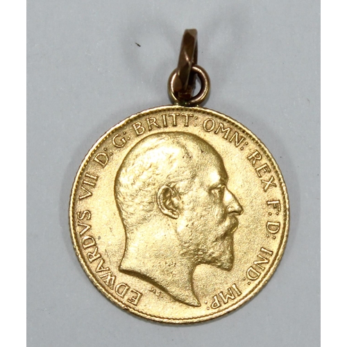 1214 - Edward VII 1910 22ct gold half sovereign coin with suspension loop