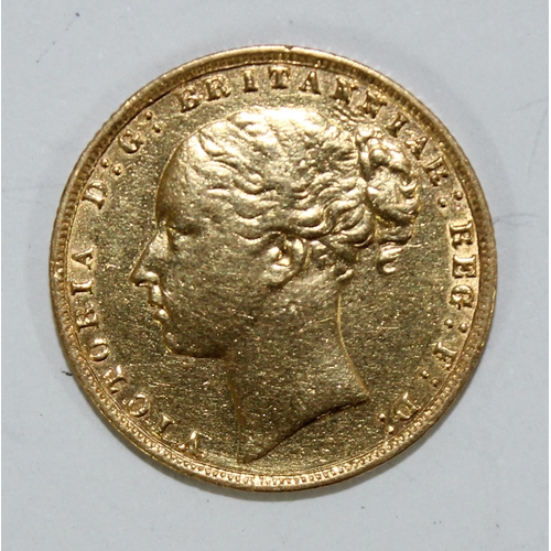 1215 - Queen Victoria 1876 22ct gold full sovereign coin, London Mint, young head, good detail