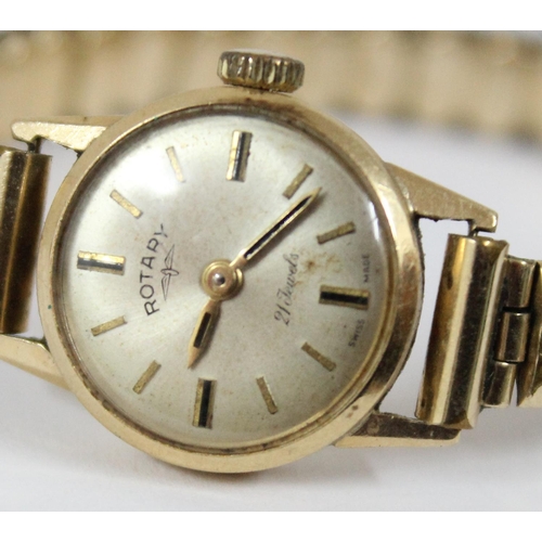 1300 - A 14ct gold cased ladies watch by Rotary on gold plated strap, approx 15.54g gross