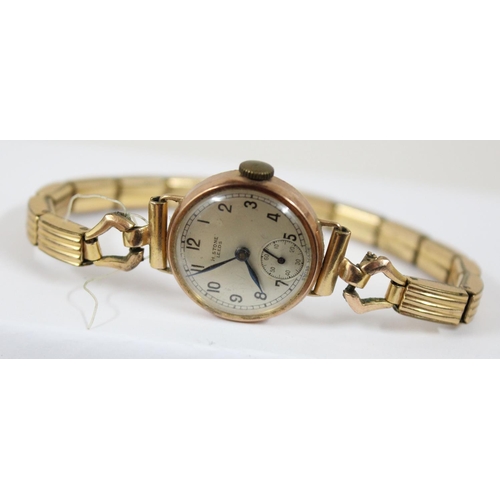 1301 - 2 9ct gold cased watches, H Stone of Leeds and Cyma, both on gold plated straps, approx 37.67g gross