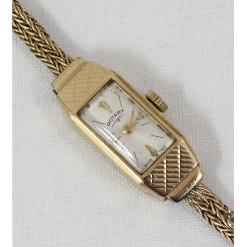 1306 - 9ct gold cased Rotary watch with 9ct gold strap, marked for Birmingham 1964, approx 9.51g gross inc ... 