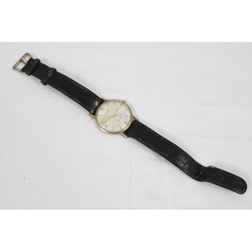 1308 - 9ct gold cased gents Rotary watch with leather strap, 21 jewels movement, back not removed but XRF t... 