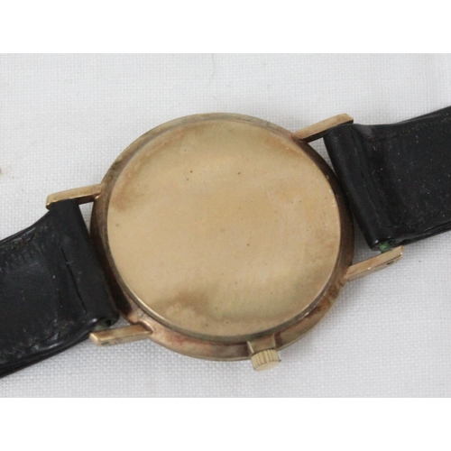 1308 - 9ct gold cased gents Rotary watch with leather strap, 21 jewels movement, back not removed but XRF t... 