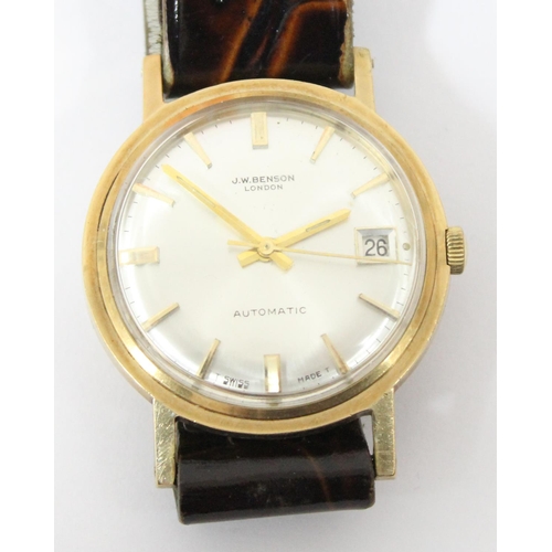 1310 - 9ct gold cased vintage wristwatch by J.W. Benson of London with Automatic movement, engraved to reve... 