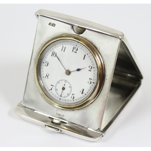 1318 - A silver cased folding travelling clock by Asprey of London, marked for London 1912, approx 70mm x 6... 