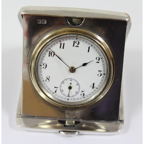 1318 - A silver cased folding travelling clock by Asprey of London, marked for London 1912, approx 70mm x 6... 