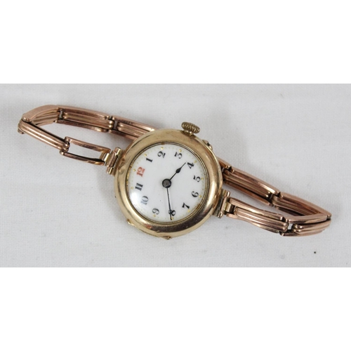 1321 - 9ct gold cased early 20th century watch on 9ct gold expanding strap, import marks for London 1908, a... 