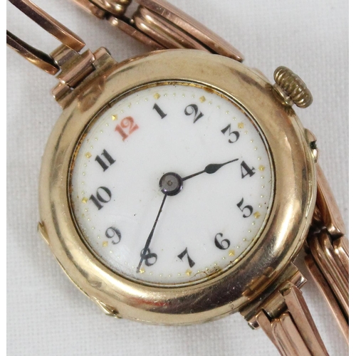 1321 - 9ct gold cased early 20th century watch on 9ct gold expanding strap, import marks for London 1908, a... 